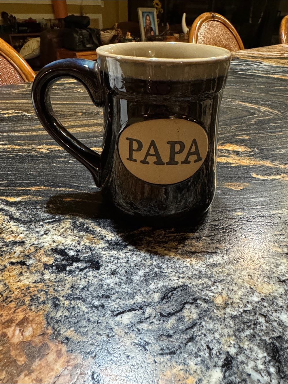 PAPA Ceramic Coffee Mug in Black with Cream Accent
